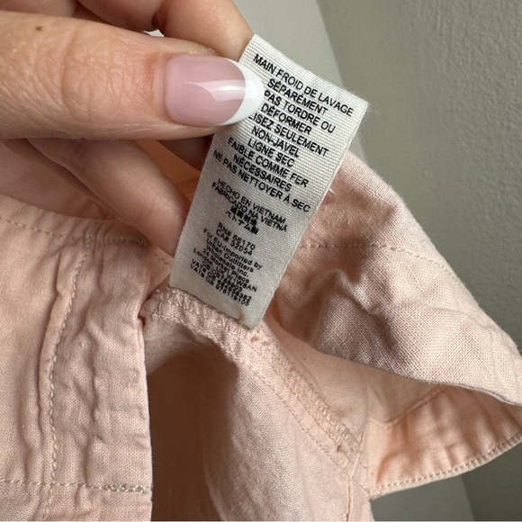 Free People light pink Top linen blend blouse collar button down - Picture 5 of 7